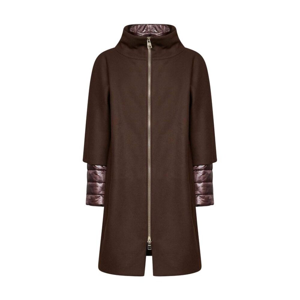 Herno Women Dark Chocolate Ecowool And Ultralight Nylon Coat